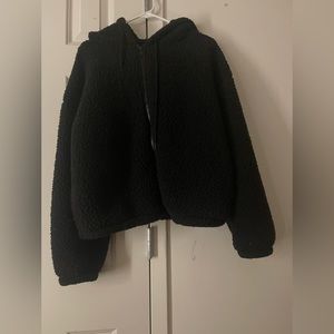 Faux Shearling Zip-Up Hoodie Black size Large